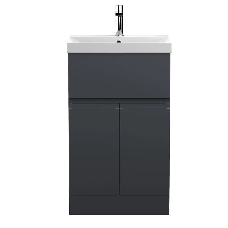 Hudson Reed URB1401D Urban Modern Bathroom Floor Standing 2 Door 1 Drawer Bathroom Vanity Unit & Thin-Edge Ceramic Basin, 500mm, Soft Black