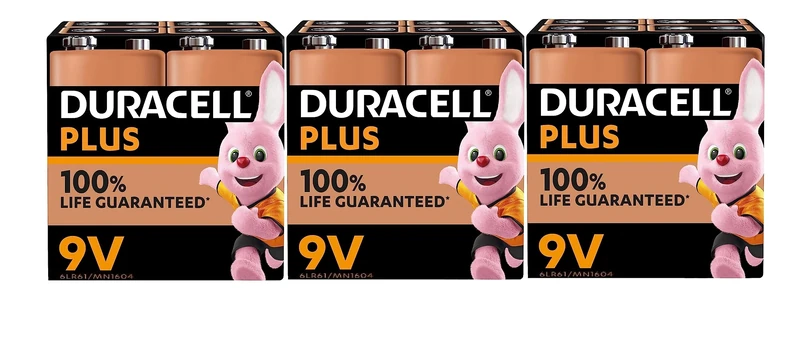 12 x Duracell 9V Plus (3 Blister Packs of 4 Batteries) 12 Batteries (6LR61/MN1604)