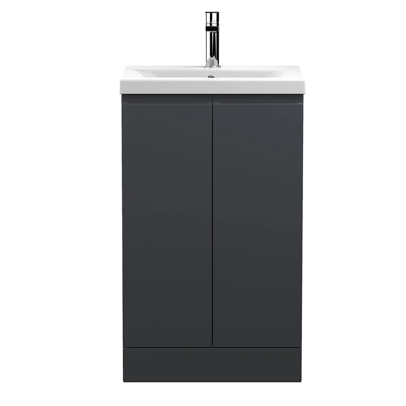 Hudson Reed URB1407A Urban Modern Bathroom Floor Standing 2 Door Bathroom Vanity Unit & Mid-Edge Ceramic Basin, 500mm, Soft Black