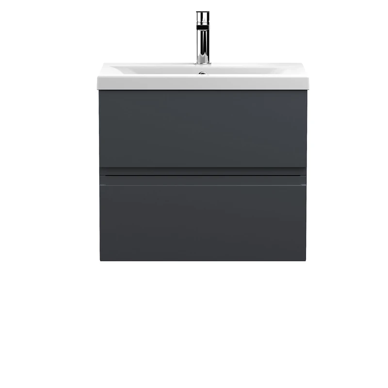 Hudson Reed URB1404A Urban Modern Bathroom Wall Hung 2 Drawer Bathroom Vanity Unit & Mid-Edge Ceramic Basin, 600mm, Soft Black