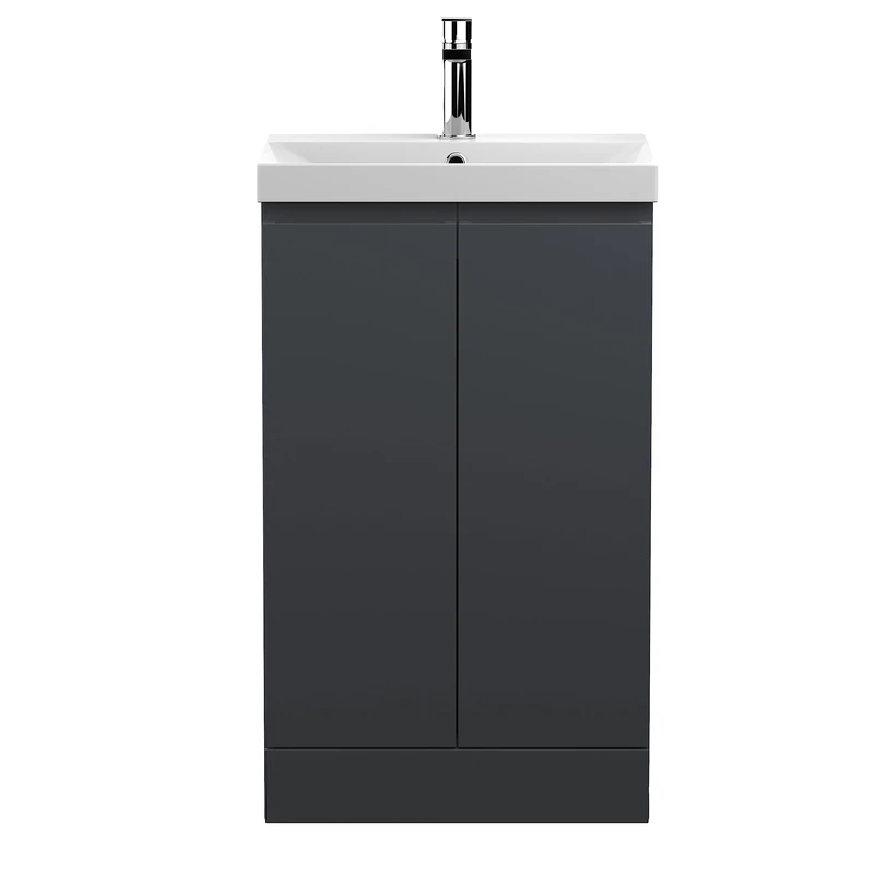 Hudson Reed URB1407D Urban Modern Bathroom Floor Standing 2 Door Bathroom Vanity Unit & Thin-Edge Ceramic Basin, 500mm, Soft Black