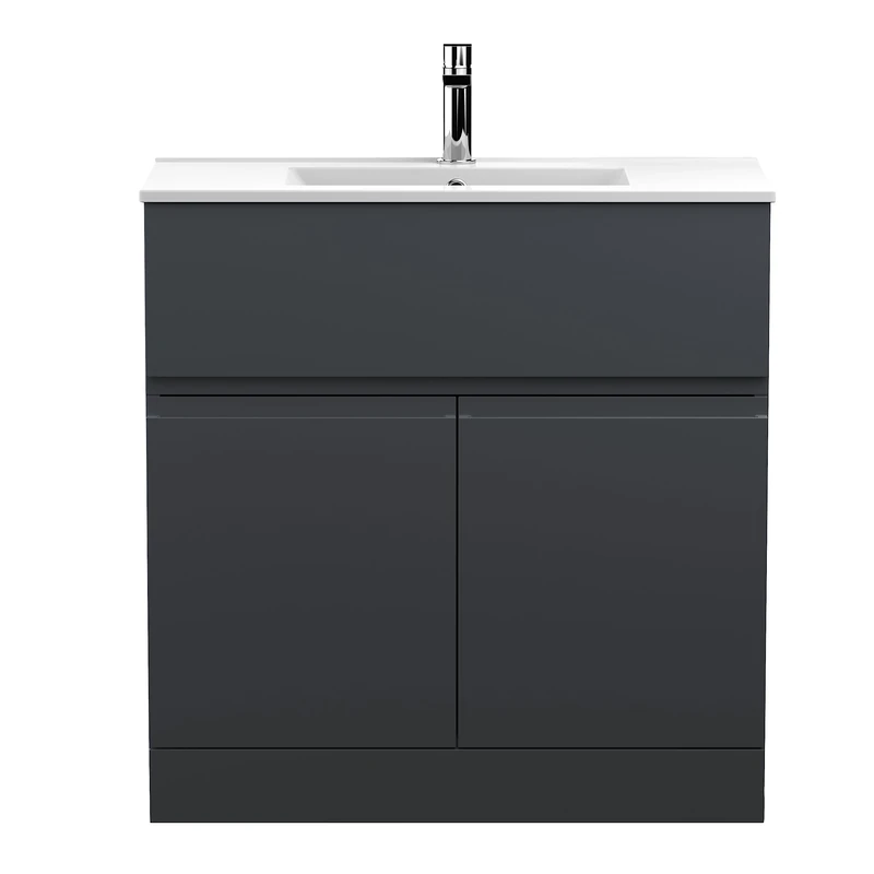 Hudson Reed URB1405B Urban Modern Bathroom Floor Standing 2 Door 1 Drawer Bathroom Vanity Unit & Minimalist Ceramic Basin, 800mm, Soft Black