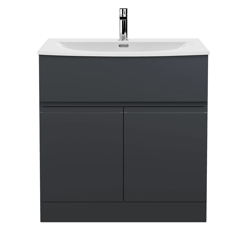 Hudson Reed URB1405G Urban Modern Bathroom Floor Standing 2 Door 1 Drawer Bathroom Vanity Unit & Curved Ceramic Basin, 800mm, Soft Black
