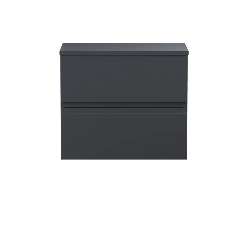 Hudson Reed URB1404W Urban Modern Bathroom Wall Hung 2 Drawer Bathroom Vanity Unit & Colour Match Worktop, 600mm, Soft Black
