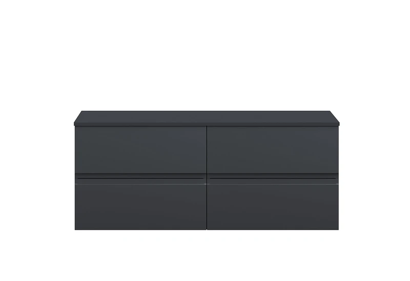 Hudson Reed URB1404W2 Urban Modern Bathroom Wall Hung 4 Drawer Bathroom Vanity Unit & Colour Match Worktop, 1200mm, Soft Black