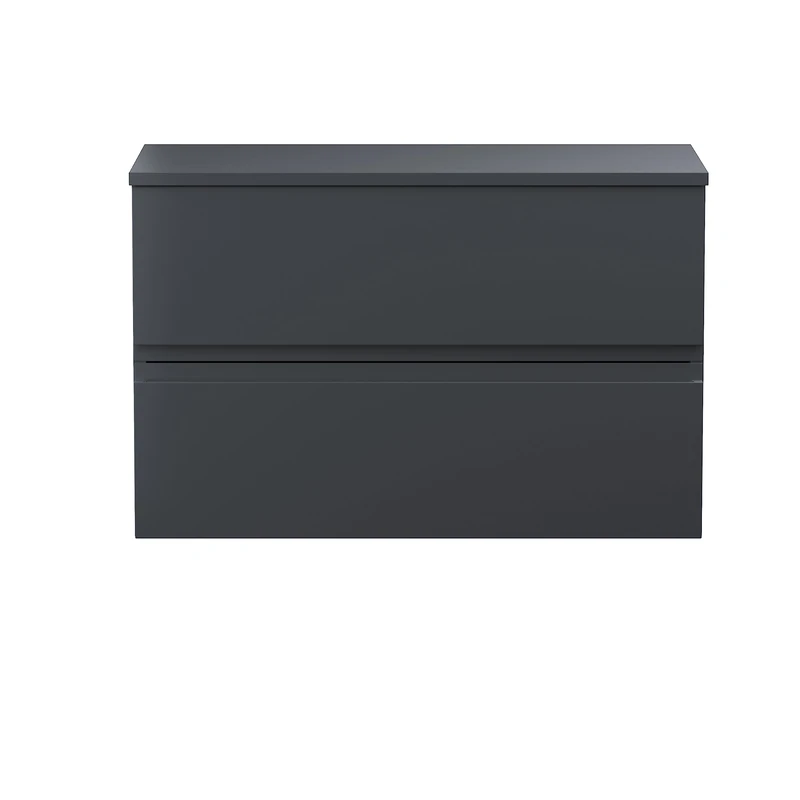 Hudson Reed URB1406W Urban Modern Bathroom Wall Hung 2 Drawer Bathroom Vanity Unit & Colour Match Worktop, 800mm, Soft Black