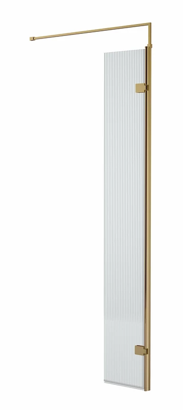 Hudson Reed WRFL19530BB Fluted Wetroom Screens 1950mm Fluted 8mm Toughened Safety Glass Hinged Screen with Support Bar, 300mm, Brushed Brass