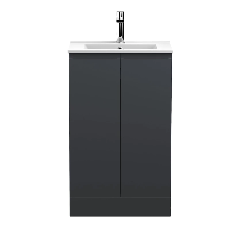 Hudson Reed URB1407B Urban Modern Bathroom Floor Standing 2 Door Bathroom Vanity Unit & Minimalist Ceramic Basin, 500mm, Soft Black