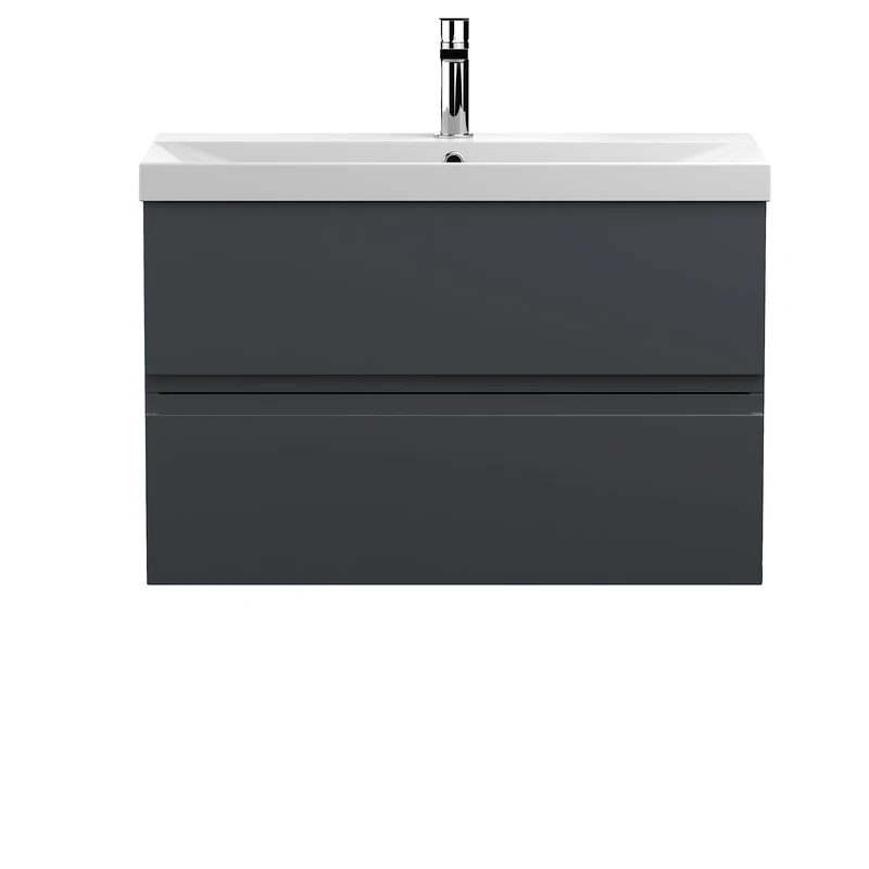 Hudson Reed URB1406D Urban Modern Bathroom Wall Hung 2 Drawer Bathroom Vanity Unit & Thin-Edge Ceramic Basin, 800mm, Soft Black