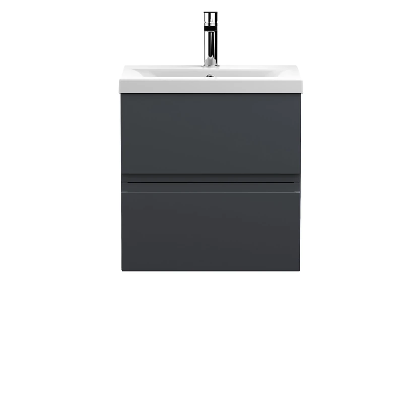 Hudson Reed URB1402A Urban Modern Bathroom Wall Hung 2 Drawer Bathroom Vanity Unit & Mid-Edge Ceramic Basin, 500mm, Soft Black