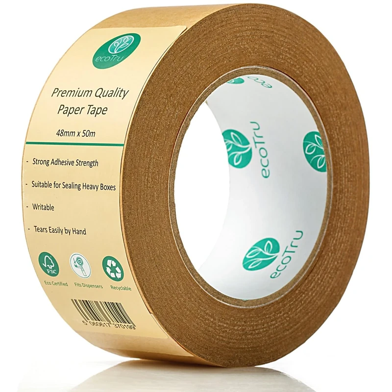 ecotru UK Ultra Strong Paper Packing Tape, British Brand Eco Heavy Duty Brown Kraft Packaging Tape, For Box & Parcel Shipping, Picture Framing, Masking Backing, Self Adhesive & Uncoated, 48mm x 50m
