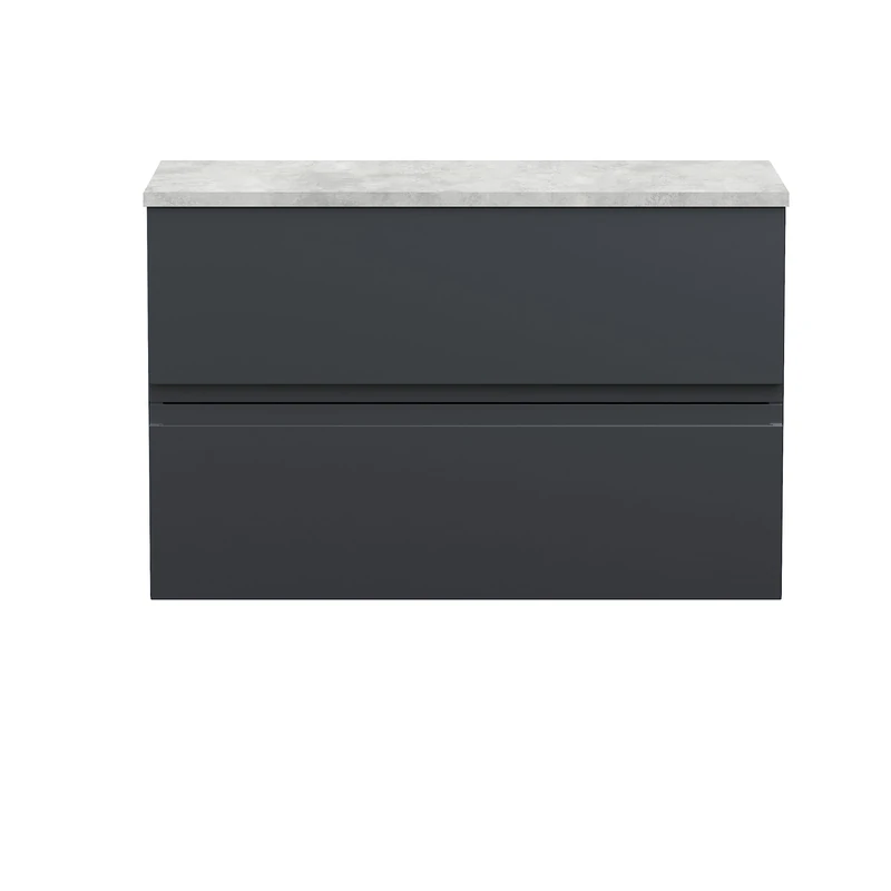 Hudson Reed URB1406LBG Urban Modern Bathroom Wall Hung 2 Drawer Bathroom Vanity Unit & Laminate Worktop, 800mm, Soft Black/Bellato Grey