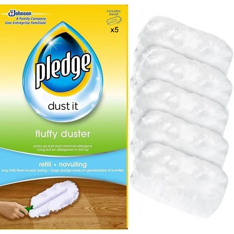 DTD QUALITY MATTERS Pack of 5 Pledge Fluffy Dusters Refill Pack Long Fluffy Fibres For Easier Dusting | Pick Up Dust & Common Allergens Replacement For Pledge Dusters Refills, White (5)