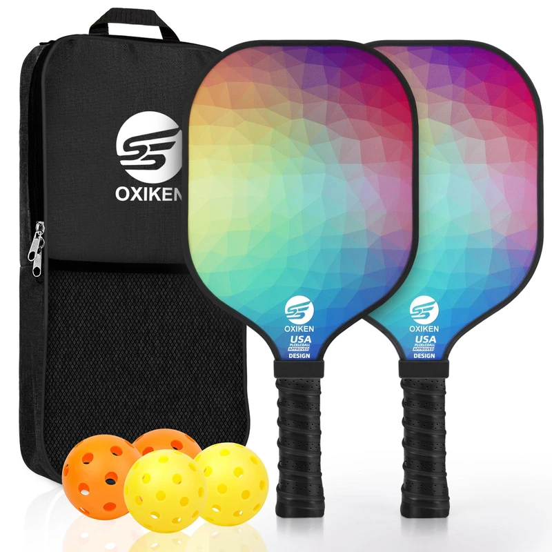 OXIKEN Pickleball Paddles Set of 2, USAPA Approved Carbon Fiber Pickle Ball Paddle (CHS), Polypropylene Honeycomb Core, Anti Slip Sweat Absorbing Grip, 2 Outdoor Pickleball, 2 Indoor Pickleball, Bag - Image 1