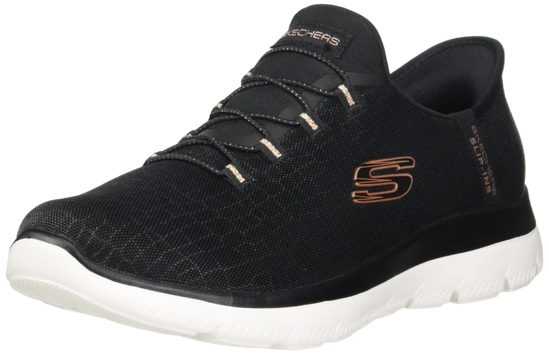 Skechers Women's Hands Free Slip-ins Summits Classy Night Sneaker, Black Rose Gold, 2.5 UK