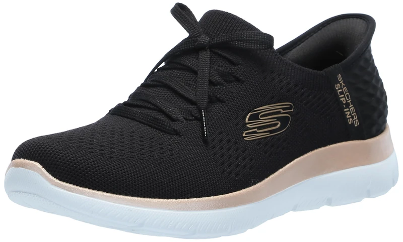 Skechers Women's Hands Free Slip-ins Summits Classy Night Sneaker, Black Rose Gold, 8 UK Wide