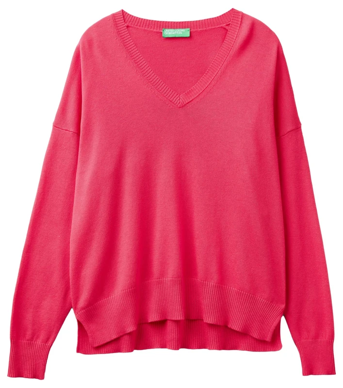 United Colors of Benetton V Neck Jersey M/L, Red Magenta 34l, XS - Image 1