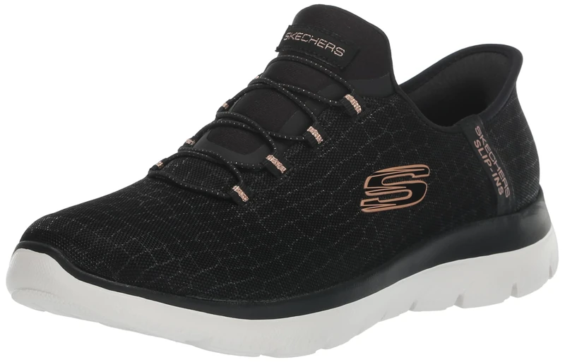 Skechers Women's Hands Free Slip-ins Summits Classy Night Sneaker, Black Rose Gold, 3.5 UK