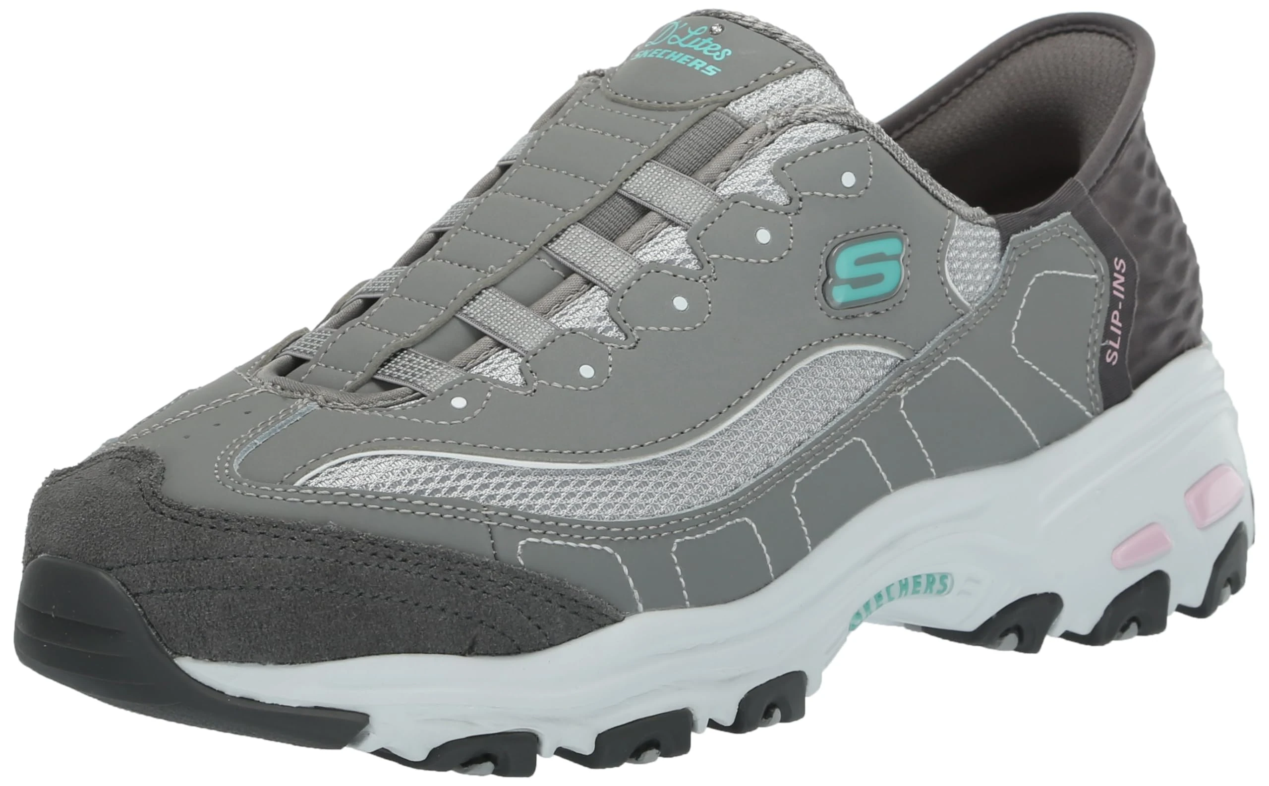 Skechers Women's Hands Free Slip-ins D'Lites Sneaker, Grey Light Pink=gylp, 2 UK Wide