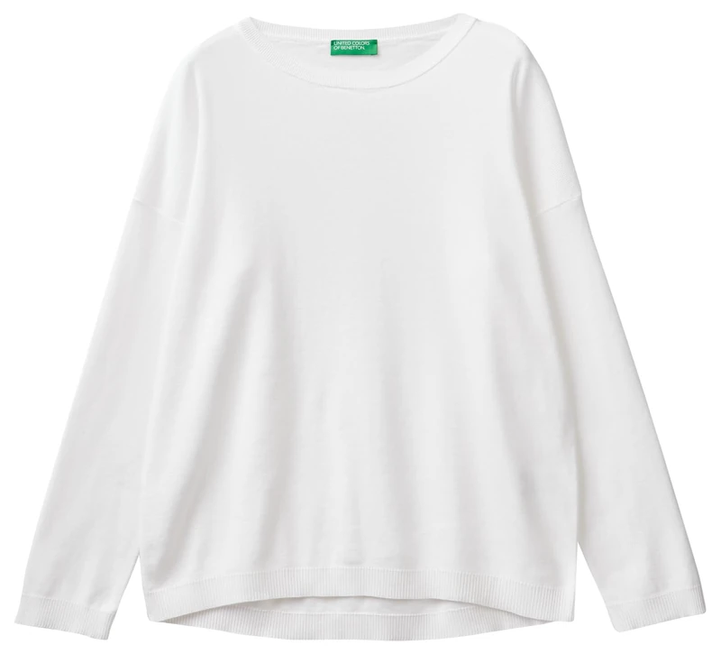 United Colors of Benetton Women's Jersey G/C M/L 1091d100e Pullover Sweater, Optical White 101, XS