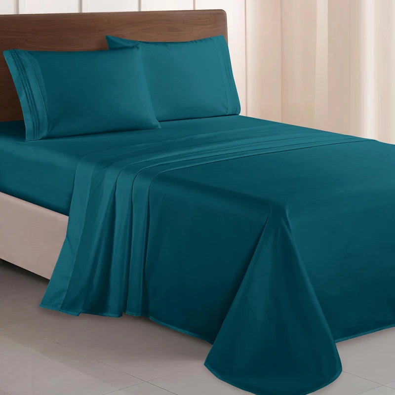 Elegant Comfort Luxurious 1500 Premium Hotel Quality Microfiber Three Line Embroidered Softest 4-Piece Bed Sheet Set, Wrinkle and Fade Resistant, King, Marine Teal