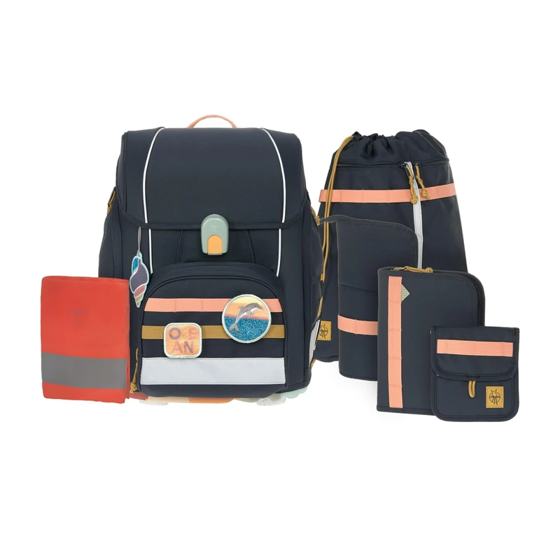 Lassig 7 Piece School Backpack Set - Dark Blue Ocean Edition