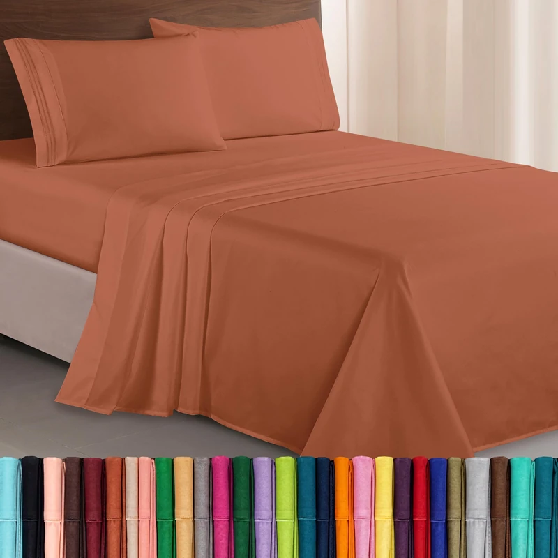 Elegant Comfort Luxurious 1500 Thread Count Egyptian Quality Microfiber Three Line Embroidered Softest Premium Hotel Quality 4-Piece Bed Sheet Set, Wrinkle and Fade Resistant, Twin, Coral