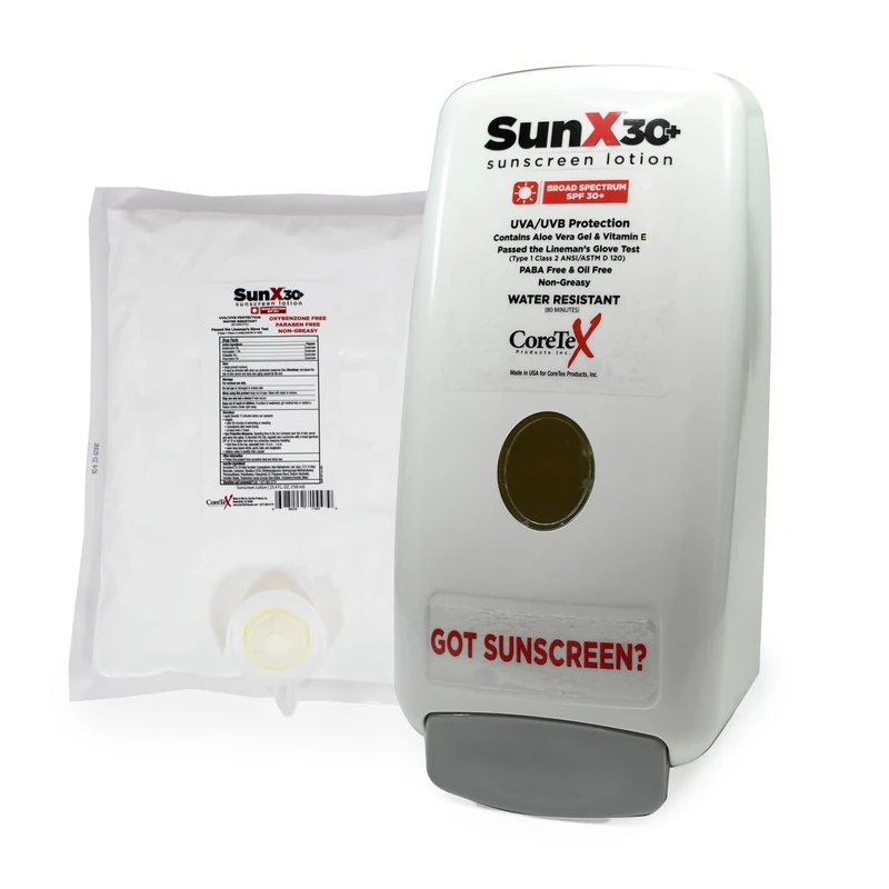 CoreTex Sun X 30+ 750mL Sunscreen Lotion Bladder & Wall Mount Dispenser - Paraben, Oxybenzone, Octinoxate, & Oil Free - Broad Spectrum (UVA/UVB) Sunscreen - Water & Sweat Resistant Up to 80 Minutes - Image 1