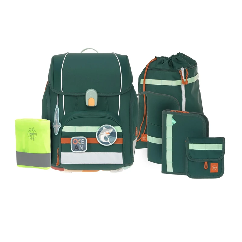 Lässig 7 Piece School Backpack Set for Children/School Set Boxy Unique Dark Green Ocean Edition, Dark Green Ocean, Modern