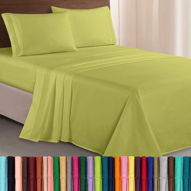 Elegant Comfort Luxurious 1500 Premium Hotel Quality Microfiber Three Line Embroidered Softest 4-Piece Bed Sheet Set, Wrinkle and Fade Resistant, California King, Pistachio Green