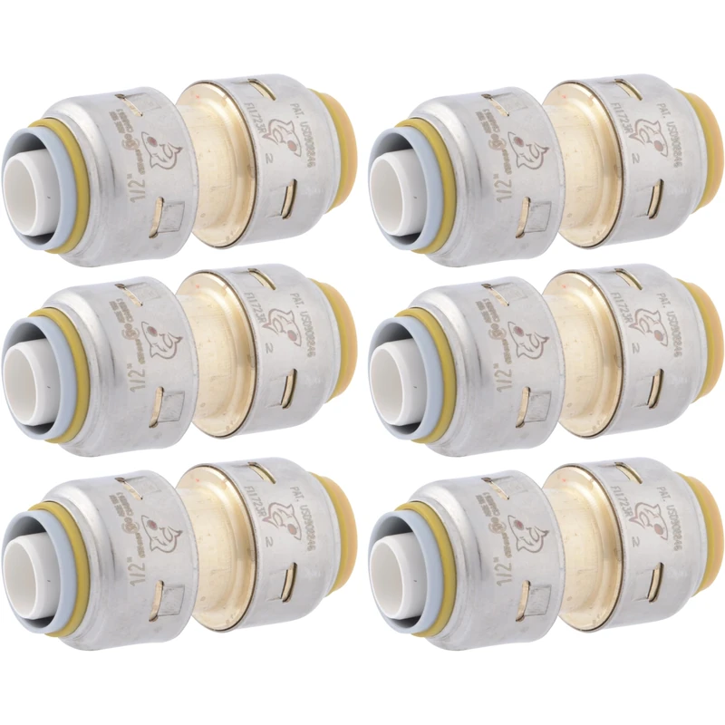SharkBite Max 1/2 Inch Polybutylene Transition Coupling, Pack of 6, Push to Connect Brass Plumbing Fitting, PEX Pipe, Copper, CPVC, PE-RT, HDPE, UR4008