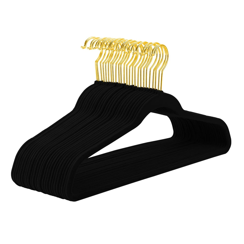 MIZGI Black Velvet Hangers 60 Pack,Premium Gold Clothes Hangers Non-Slip Felt Hangers,Sturdy Black Heavy Duty Coat Durable Suit Hanger for Space Saving, No Flocked Marks