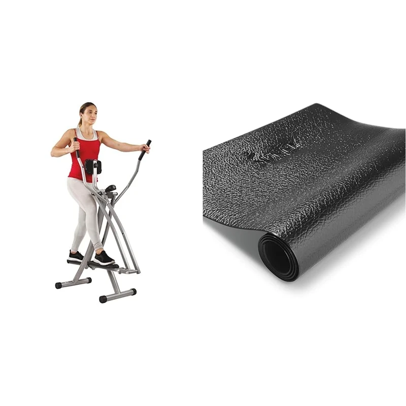 Sunny Health & Fitness Elliptical Cross Trainer w/LCD Monitor, Air Walker Exercise Machines & Exercise Equipment Mat, Non-slip Noise Reduction Floor Protector Mat