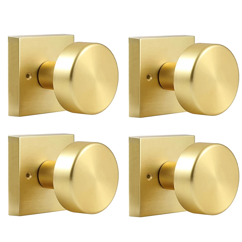 coolnews 4 Pack Gold Dummy Door Knobs Interior, Single Sided Square Modern Dummy Door Knob Door Handle for Hall/Closet, Satin Brass