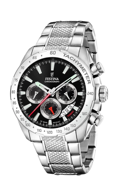 Festina Mens Chronograph (44.5mm) Black Dial/Stainless Steel Strap F20668/4, Classic, Classic
