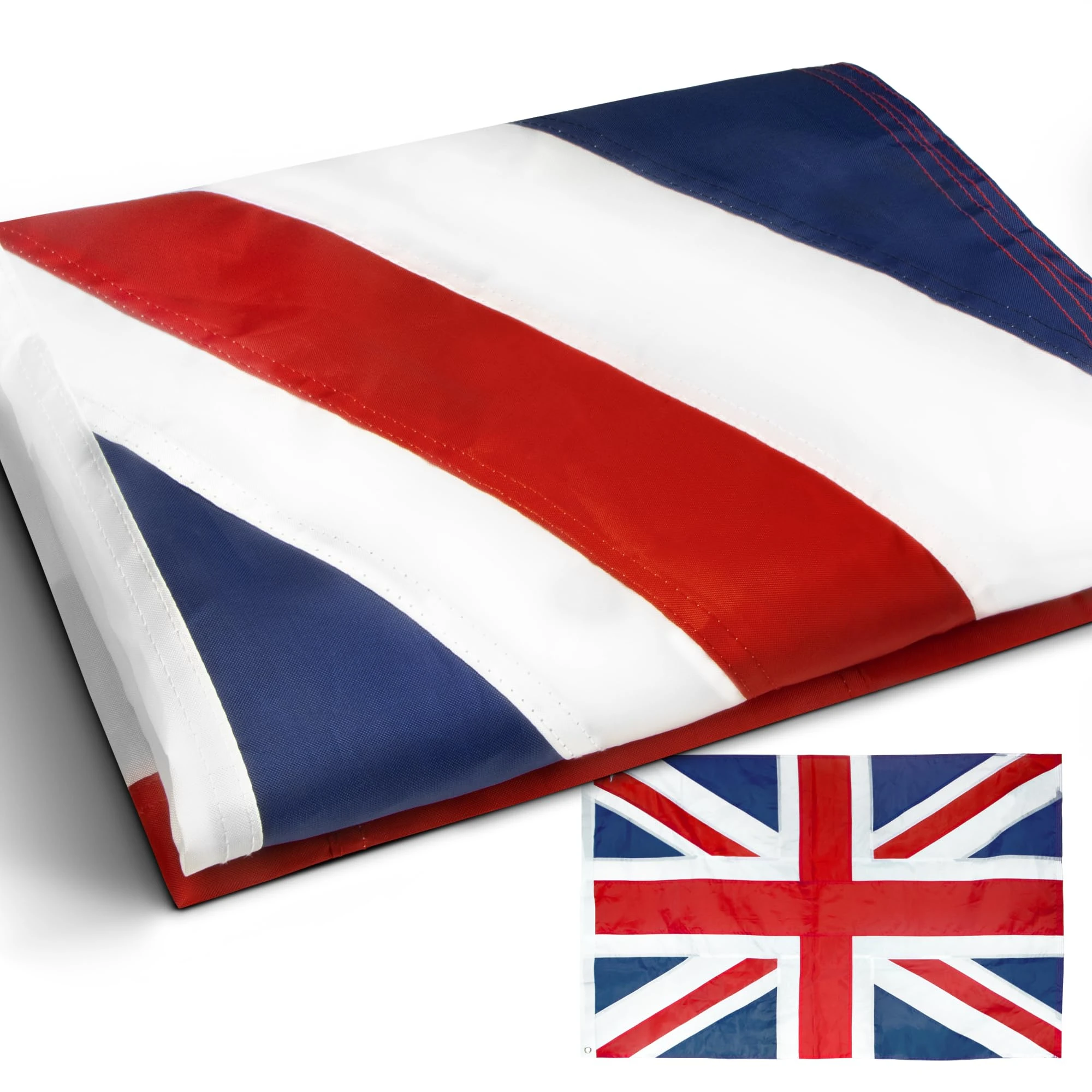 Anley EverStrong Series United Kingdom UK Flag 3x5 Foot Heavy Duty Nylon - Embroidery and Heavy Duty Canvas Header 4 Rows of Lock Stitching - British National Banner Flags with Brass Grommets 3 X 5 Ft