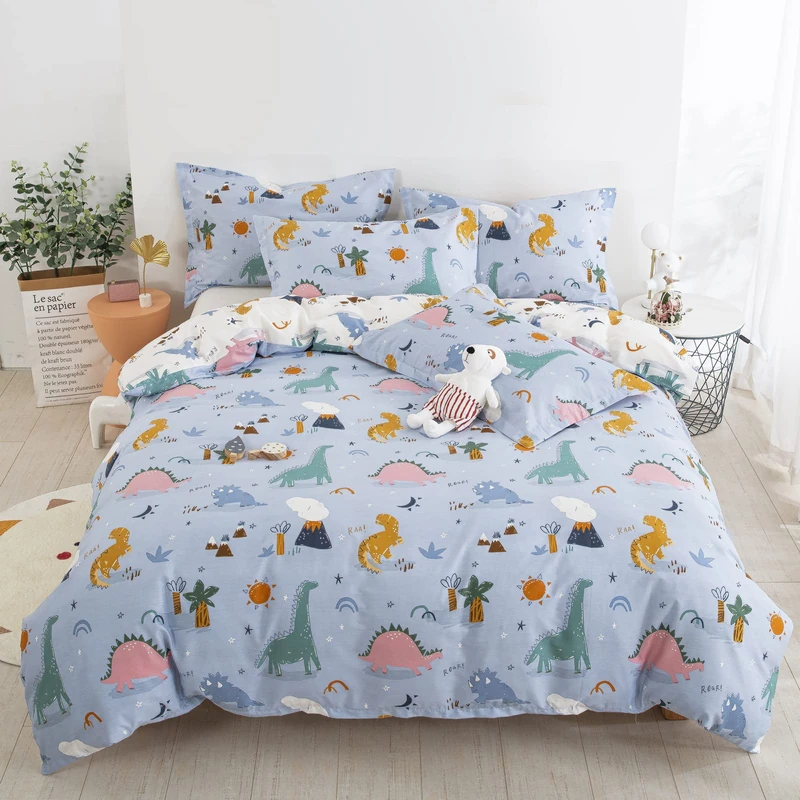 DJY Dinosaur Duvet Cover Set Queen, 100% Cotton Blue White Reversible Kids Bedding Set for Boys Girls, 3 Pieces Ultra Soft Breathable Comforter Cover Set (1 Duvet Cover+2 Pillowcases)