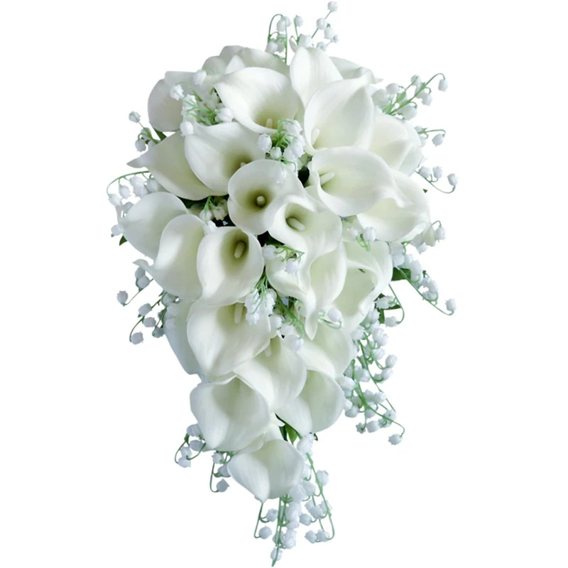 Jackcsale Wedding Bouquet for Bride, White Calla Lily Water Drop Waterfall Romantic Wedding Artificial Flowers Bouquets Cascading Bridal Bouquets for Wedding Ceremony and Anniversary Home Decor, A