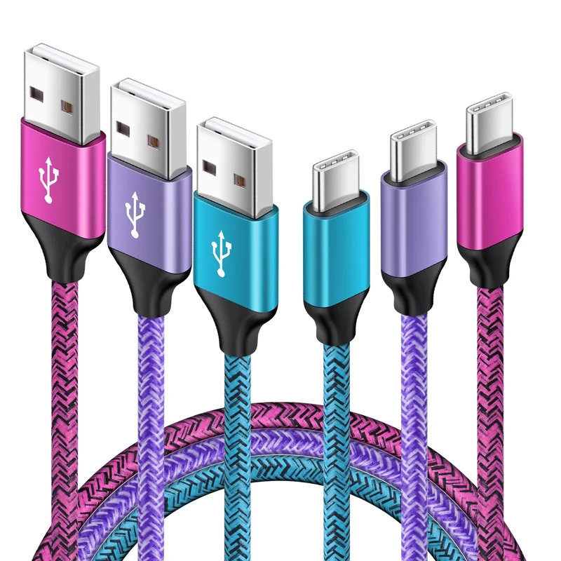 HitTid USB-C Fast Charge Cable 6FT+3FT+3FT Nylon Braided Set