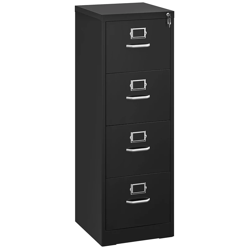 YITAHOME 4 Drawers Filing Cabinets, Lockable Vertical File Cabinet for Letter/Legal/A4 Size, Anti-tipping File Drawer Storage Cabinets with Cue Card Slot for Home Office, Black, 45.8 x 45 x 133cm