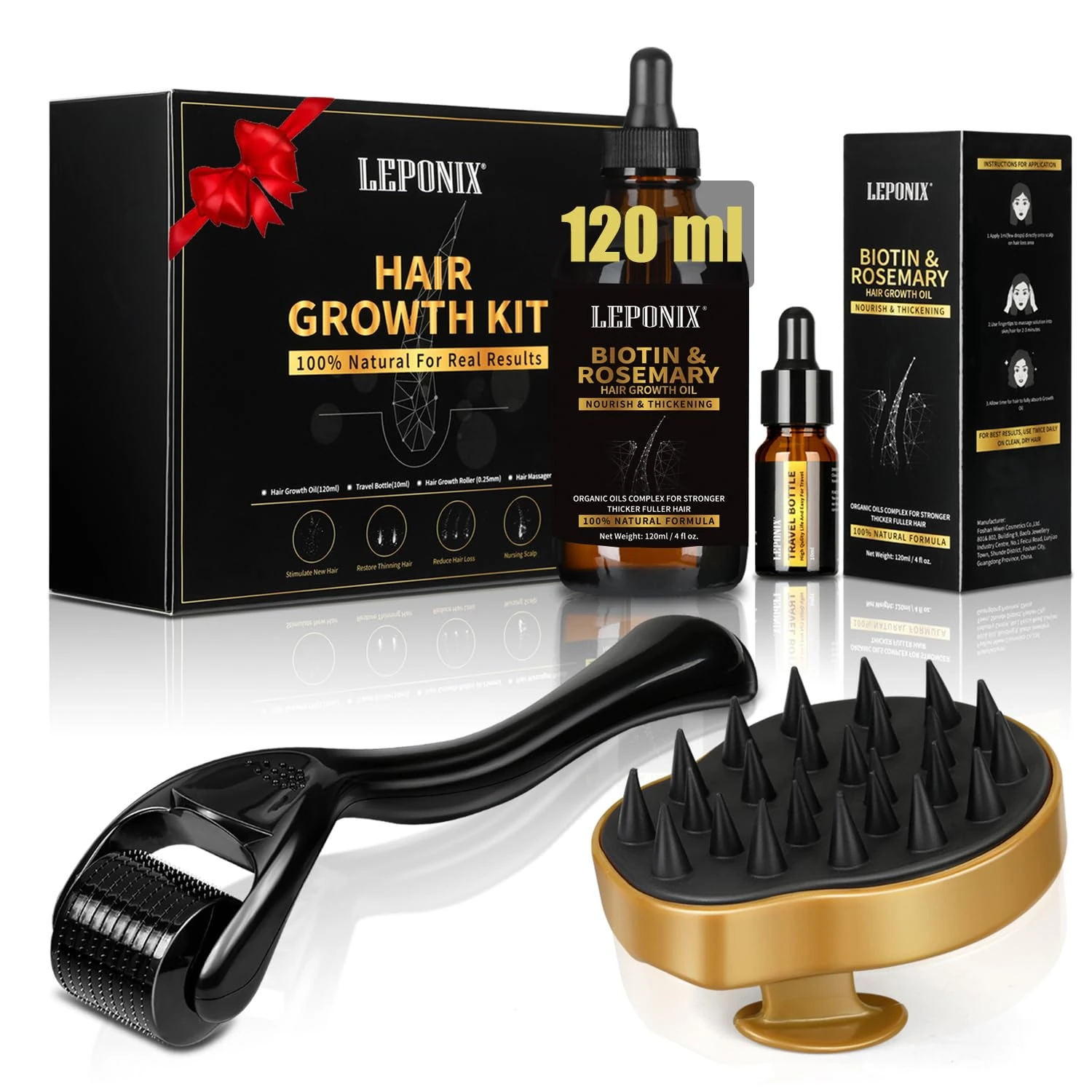 Rosemary Oil for Hair Growth, 120ml Diluted Rosemary Oil Hair Growth Serum with Derma Roller & Scalp Massager Hair Thickening Products Hair Loss Treatment for Men Women, Mens Gift Set