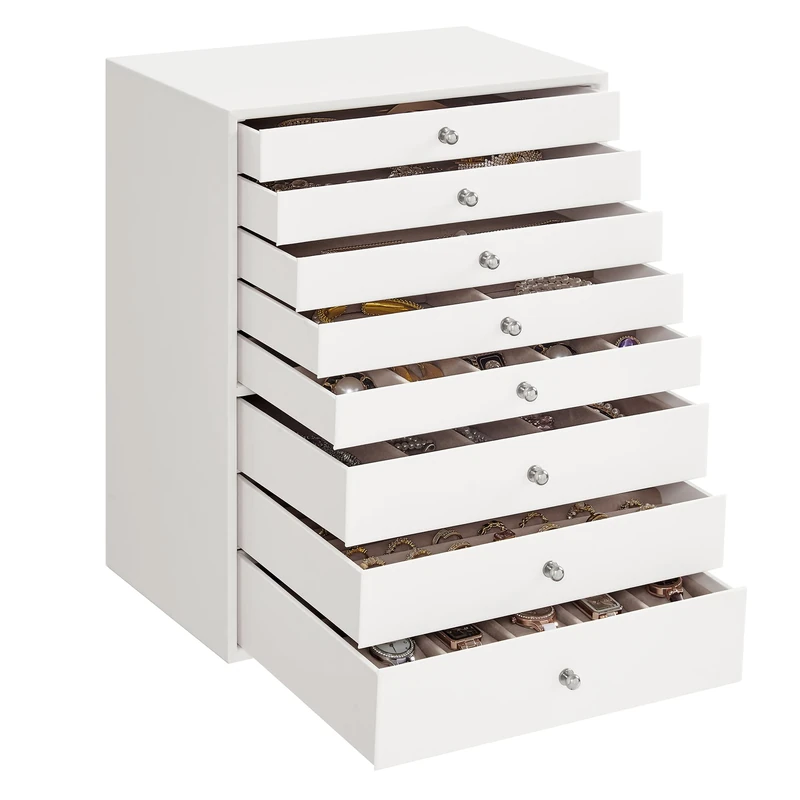 SONGMICS Jewellery Box, 8-Tier Jewellery Organiser with Drawers, Large Capacity, Jewellery Storage, Modern Style, Gift for Loved Ones, Cloud White JBC008W01