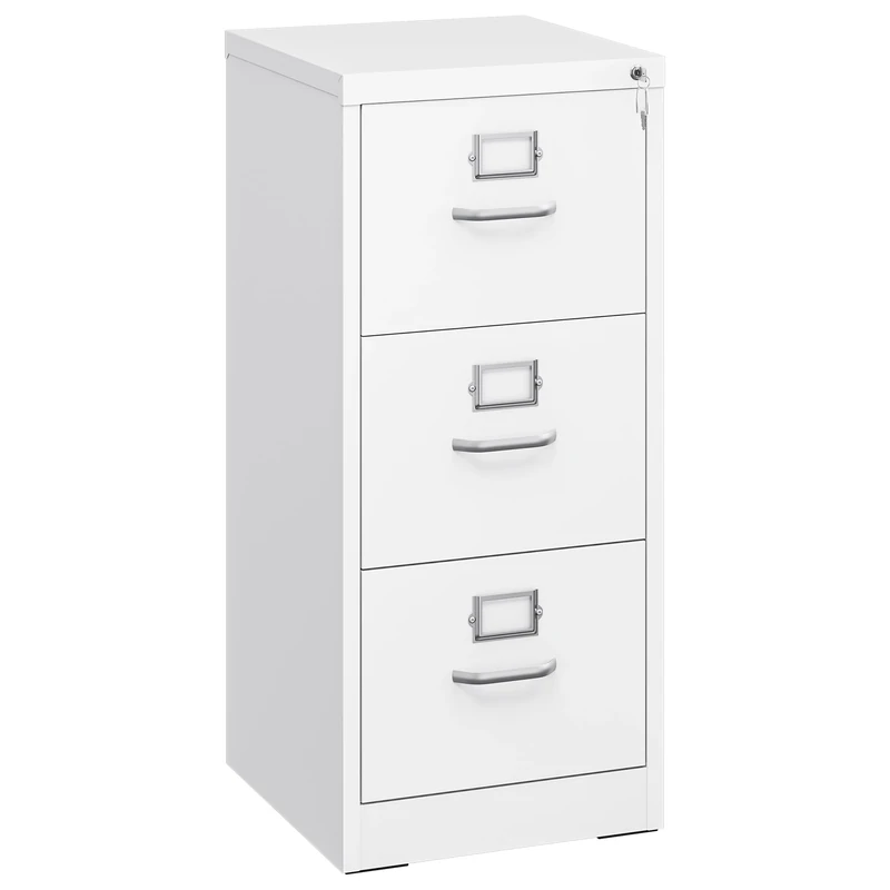 YITAHOME 3 Drawers Filing Cabinets, Lockable Vertical File Cabinet for Letter/Legal/A4 Size, Anti-tipping File Drawer Storage Cabinets with Cue Card Slot for Home Office, White, 45.8 x 45 x 103cm