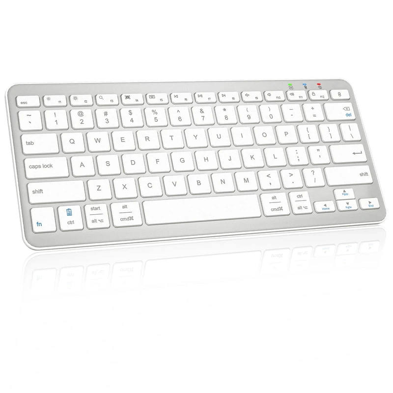 Qulose Bluetooth Keyboard, Ultra-Slim Wireless Keyboard for iPad, Rechargeable Ergonomic Computer Keyboard for iOS, Android, Windows PC Tablets Phone, White Silver