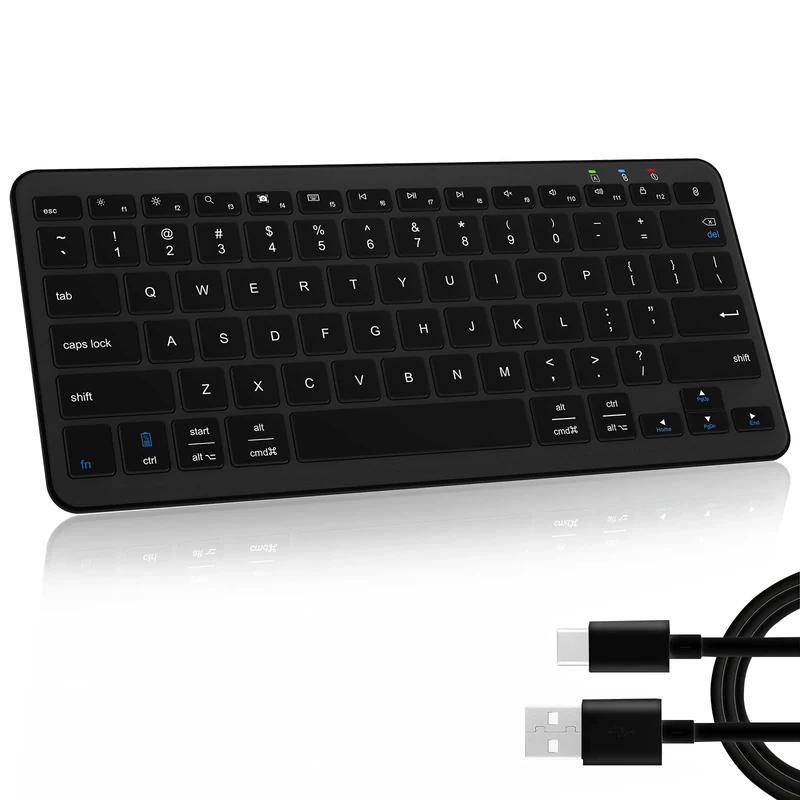 Qulose Bluetooth Mini Keyboard - US Layout, Compact Black, USB-C