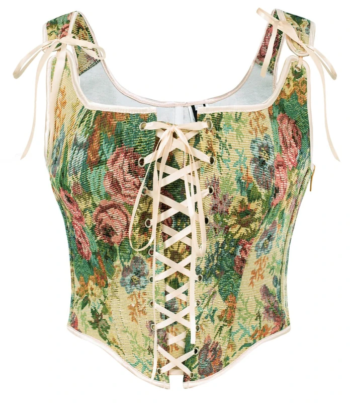 Scarlet Darkness Corset Tops for Women Renaissance Lace Up Floral Overbust Boned Bustier Bodice, Apricot Floral, 8