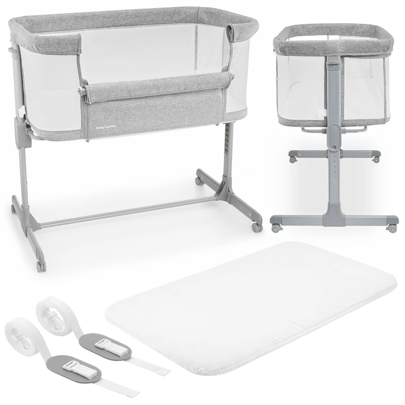 Next to me Crib 3 in 1 - Bedside Cots for Babies - Baby Bassinet with Breathable Mesh - Baby Cot with Mattress Included - 7 Height Levels - Wheels & Removable Side Panel - Suitable up to 9kg