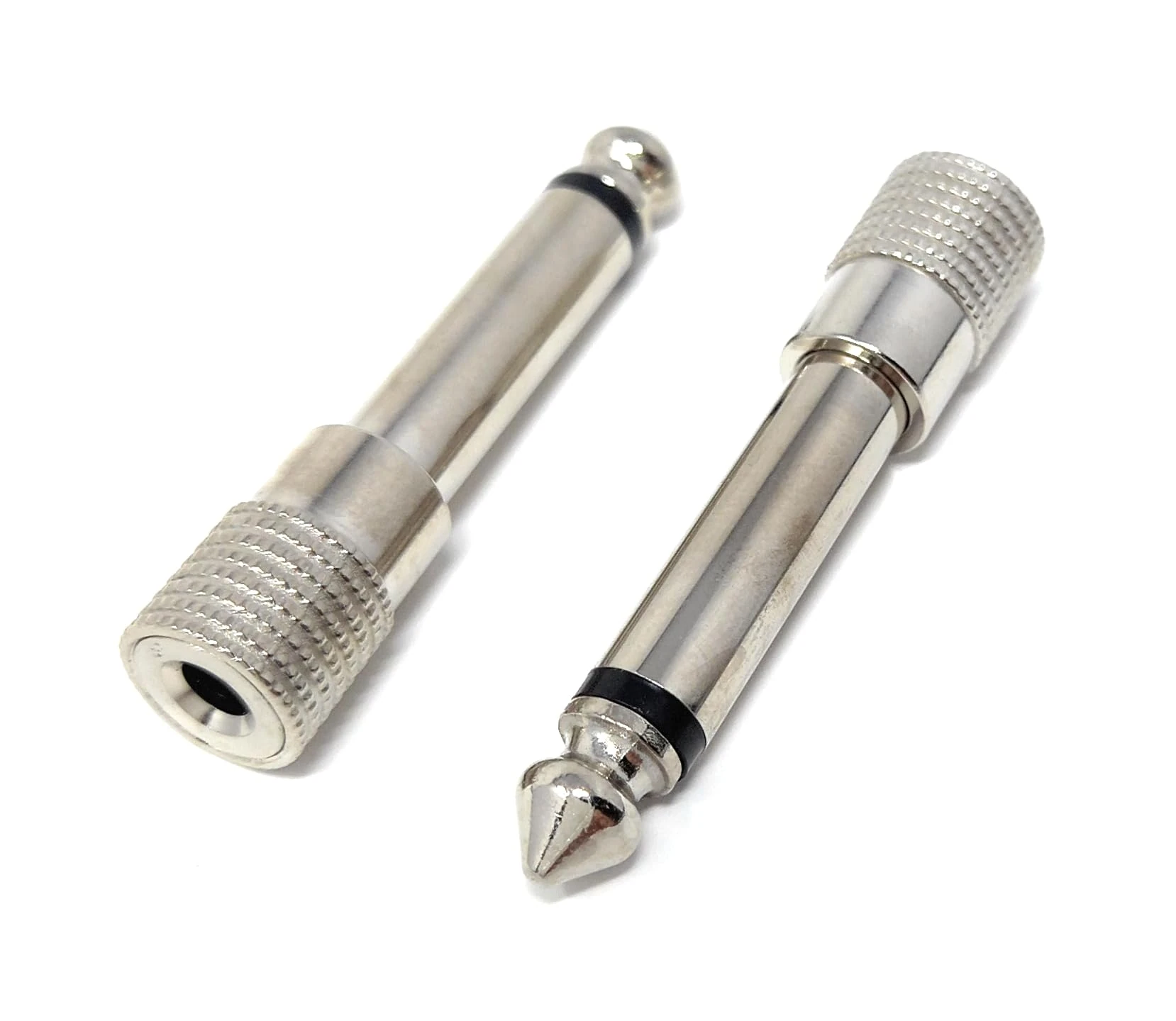 DRUT 2pcs 6.35mm Mono Jack Plug to 3.5mm Stereo Socket Adapter Cable Converter Audio Adapter (Silver)