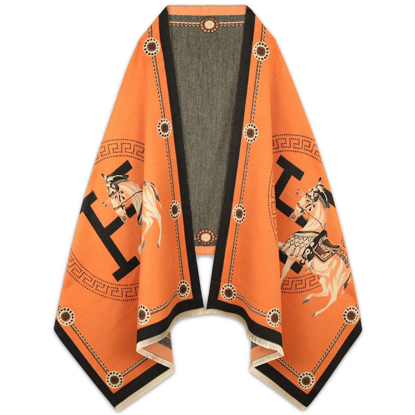 EXTREE Scarfs for Women Pashmina Silky Shawl Wrap for Evening Dressing Blanket Open Front Poncho Cape, Acc-orange, 1