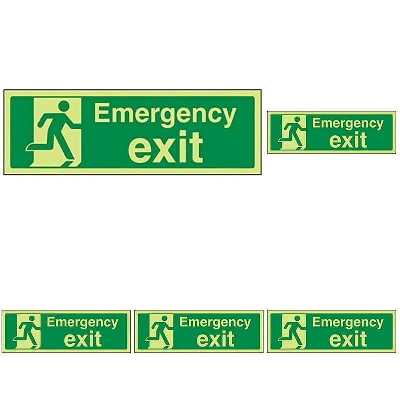 VSafety 21015AX-G Safe Condition Exit Sign,"Emergency Exit", Landscape, 1 mm Glow In The Dark Plastic, 300 mm x 100 mm, Green (Pack of 5)
